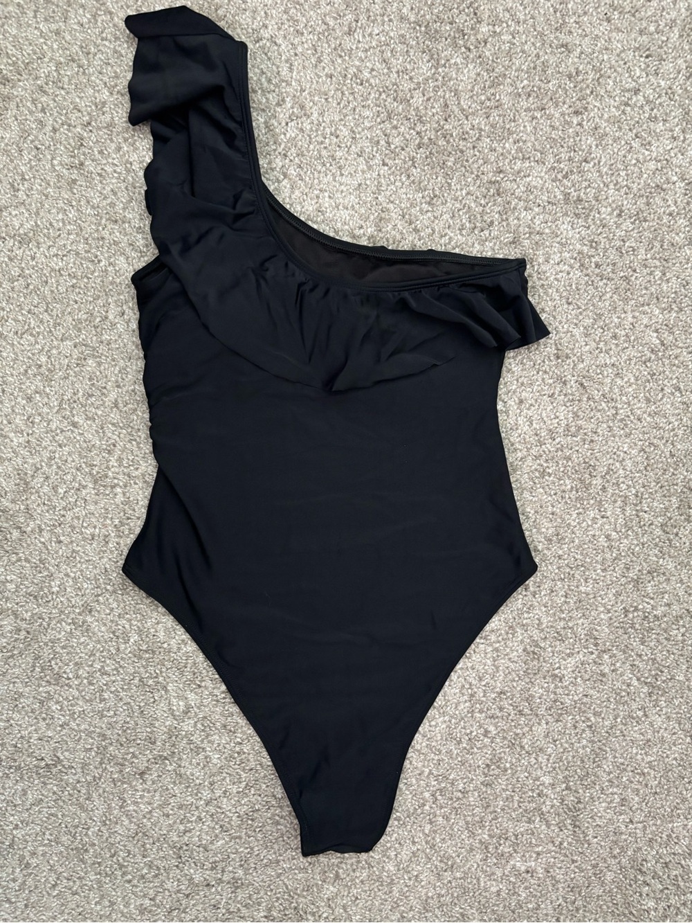 One-Shoulder Black Ruffle Swimsuit